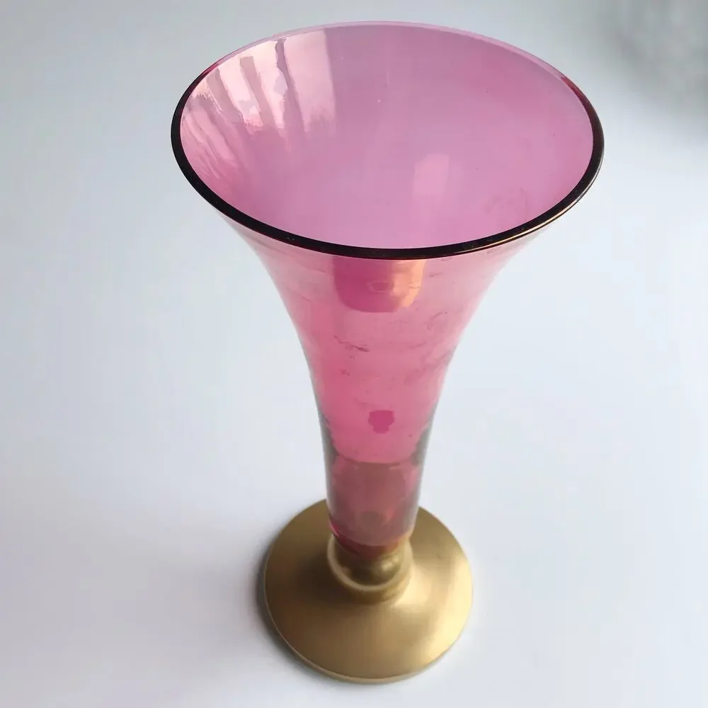 Vintage Gold Red Fluted Glass Vase MCM Home Decor Dark Romantic - Picture 3 of 7